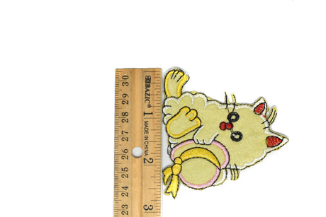 Iron-On Kitty Patch Yellow Hat 2.75in