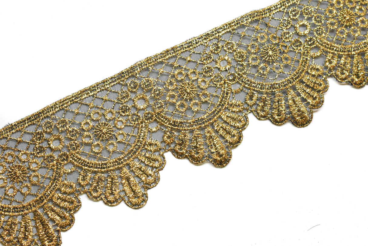 Embroidered Trim Metallic Gold 2.5in