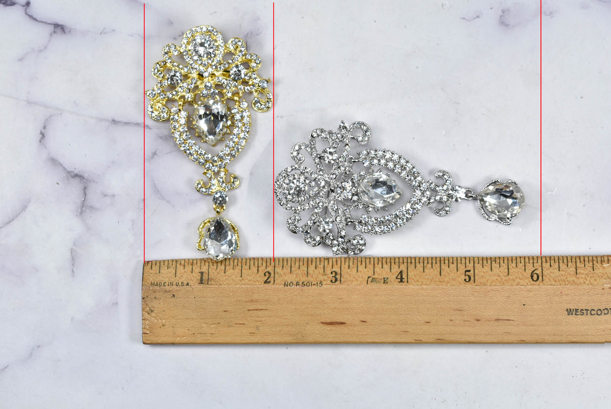 Rhinestone Brooch Pin Crown Silver