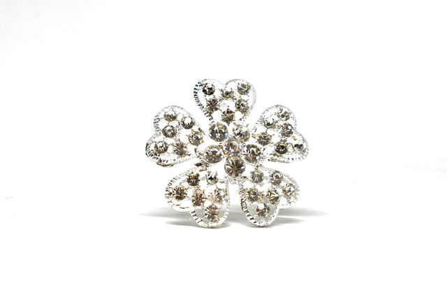Rhinestone Flower Brooch 2in Sparkly Pin