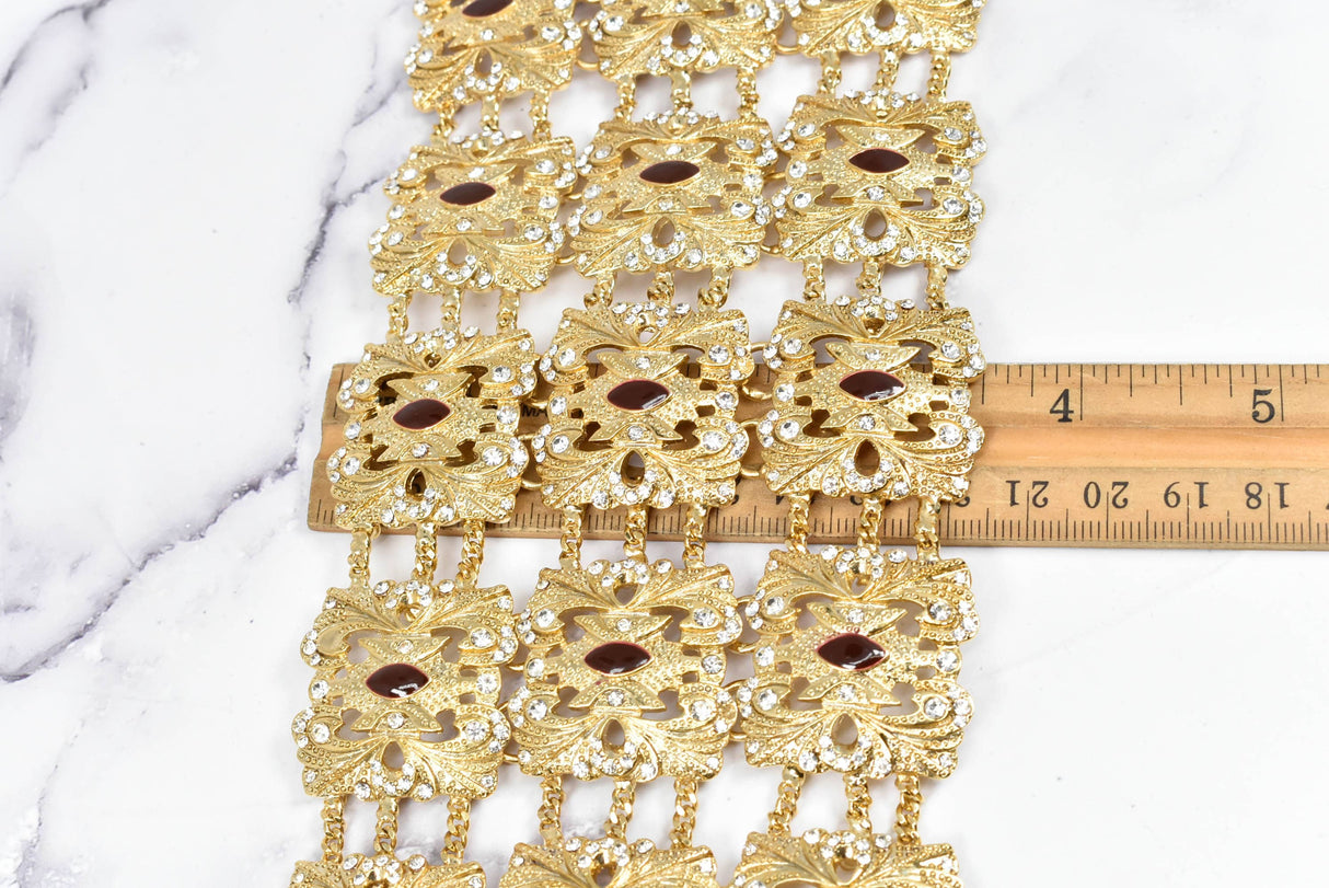 Rhinestone Buckle Applique Gold Square