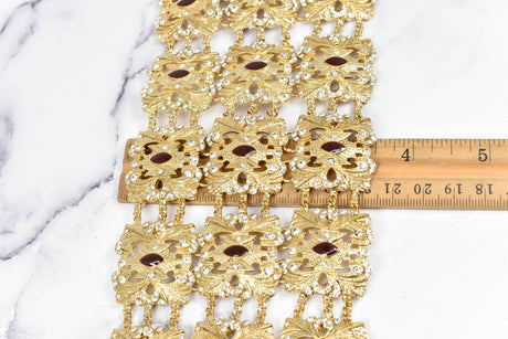 Rhinestone Buckle Applique Gold Square