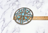 Rhinestone Buckle Turquoise Stone Circular 5.25"