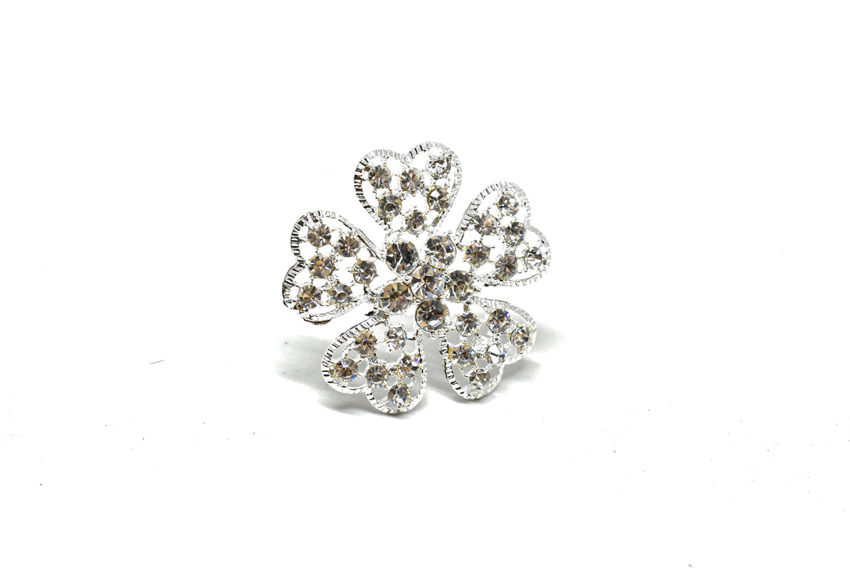 Rhinestone Flower Brooch 2in Sparkly Pin