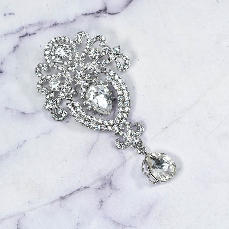 Rhinestone Brooch Pin Crown Silver