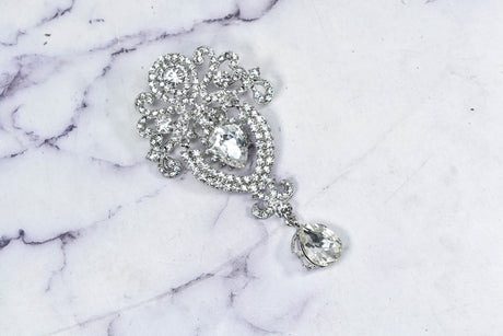 Rhinestone Brooch Pin Crown Silver