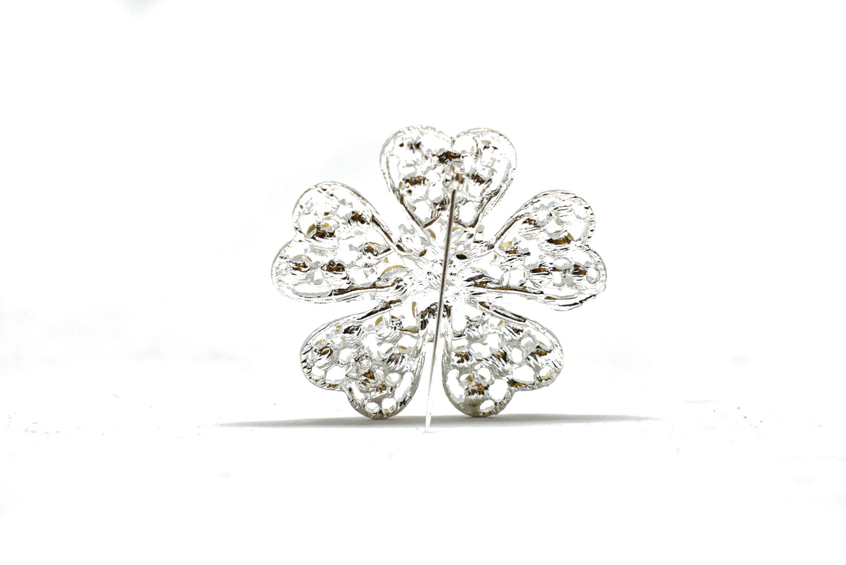 Rhinestone Flower Brooch 2in Sparkly Pin