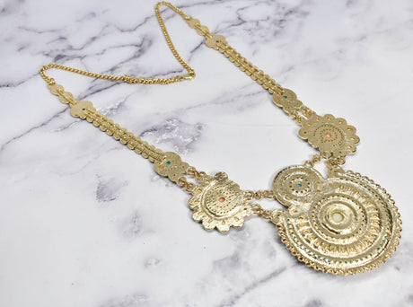 Beaded Necklace with Pearls Gold Teal