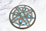 Rhinestone Buckle Turquoise Stone Circular 5.25"