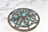 Rhinestone Buckle Turquoise Stone Circular 5.25"