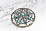 Rhinestone Buckle Turquoise Stone Circular 5.25"