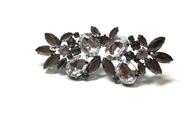 Brooch Pin Gunmetal Rhinestone Flower 3.75 x 1.50