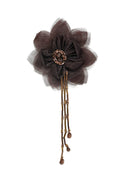 Organza Flower Piece with Beaded Fringe