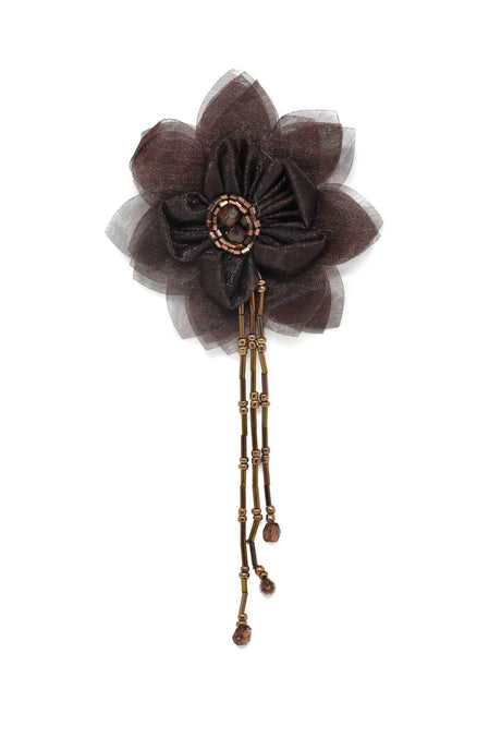 Organza Flower Piece with Beaded Fringe