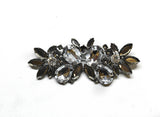 Brooch Pin Gunmetal Rhinestone Flower 3.75 x 1.50