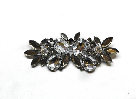Brooch Pin Gunmetal Rhinestone Flower 3.75 x 1.50