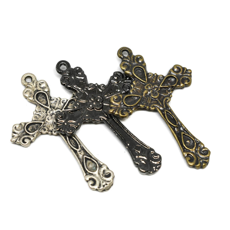 Decorative Floral Cross Pendant 2.13" x 1.45"