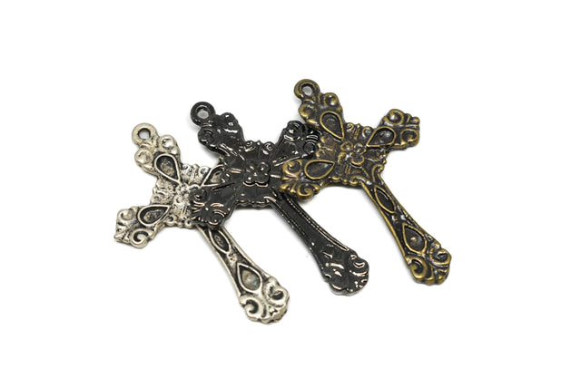 Decorative Floral Cross Pendant 2.13" x 1.45"