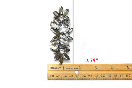 Brooch Pin Gunmetal Rhinestone Flower 3.75 x 1.50