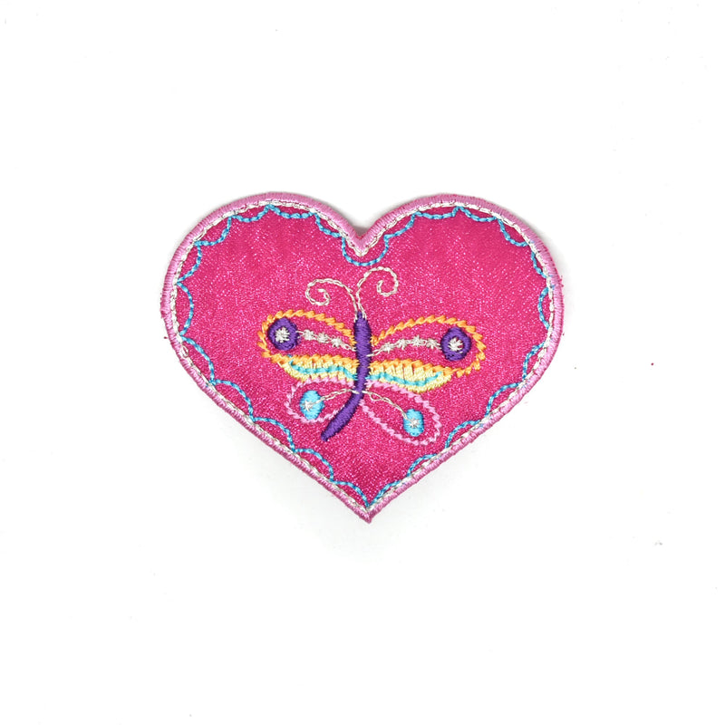 Iron-On Heart Applique Pink Butterfly 2.75 x 2
