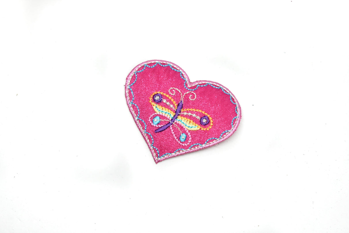 Iron-On Heart Applique Pink Butterfly 2.75 x 2