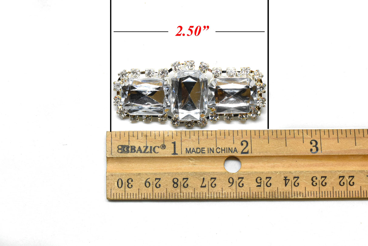 Rhinestone Brooch Pin Chunky Rectangular 2.5in