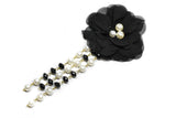 Flower Applique Pearl Black White Pin-On 3.75in