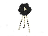 Flower Applique Pearl Black White Pin-On 3.75in