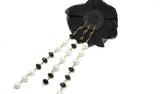 Flower Applique Pearl Black White Pin-On 3.75in