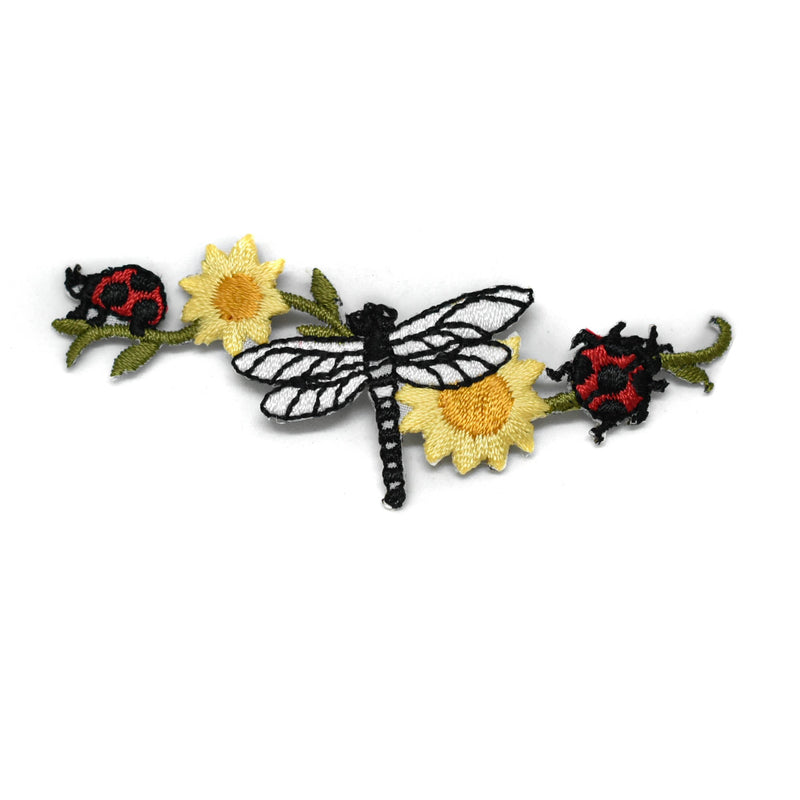 Embroidered Dragonfly Flower Iron-On Patch