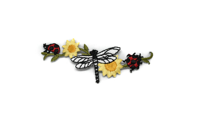 Embroidered Dragonfly Flower Iron-On Patch