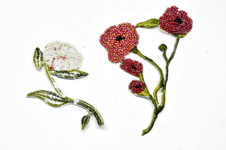Beaded Rose Flower Applique Set