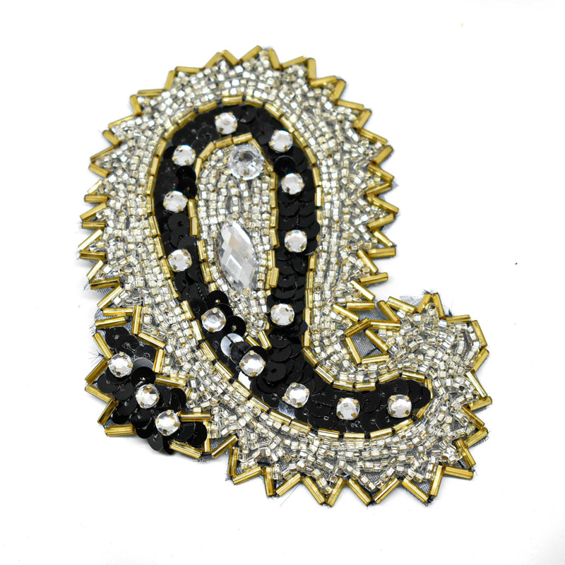 Beaded Rhinestone Applique Paisley Iron-On Patch