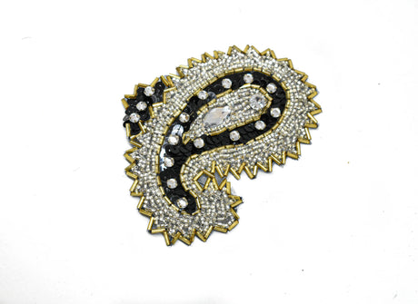 Beaded Rhinestone Applique Paisley Iron-On Patch