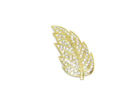 Feather Rhinestone Brooch Gold Silver
