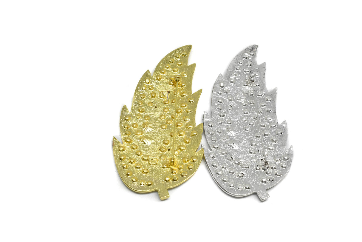 Feather Rhinestone Brooch Gold Silver