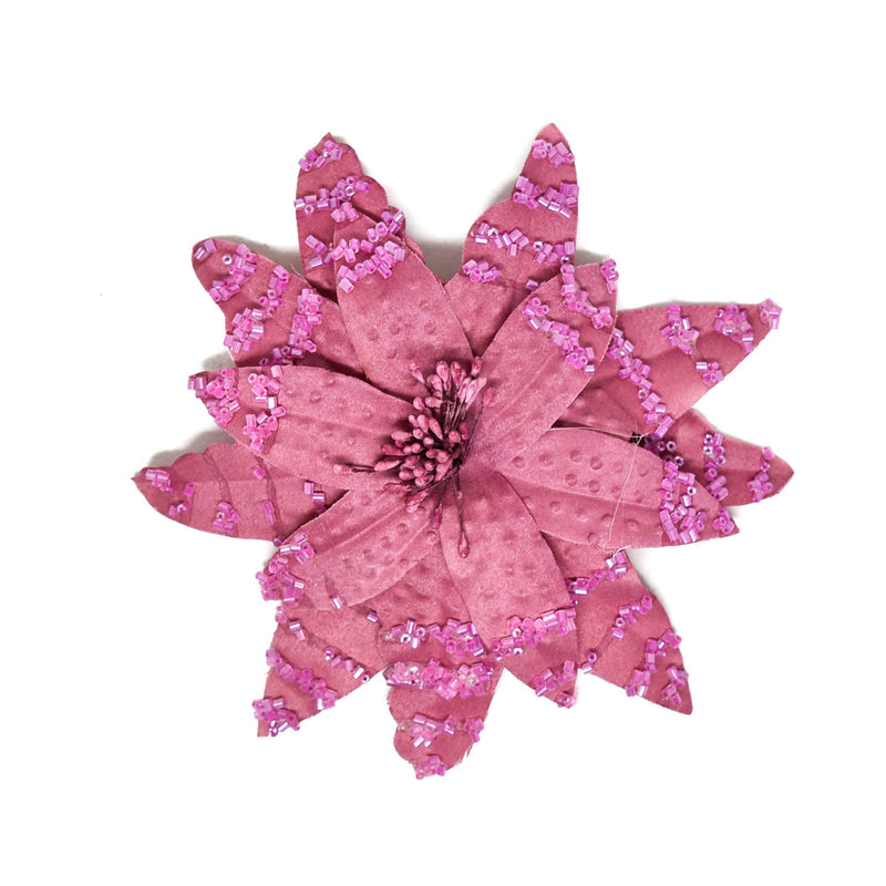 Beaded Flower Pin Pink 2 Pieces