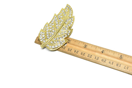 Feather Rhinestone Brooch Gold Silver
