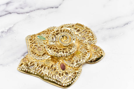 Rhinestone Rose Buckle Applique Gold Metal