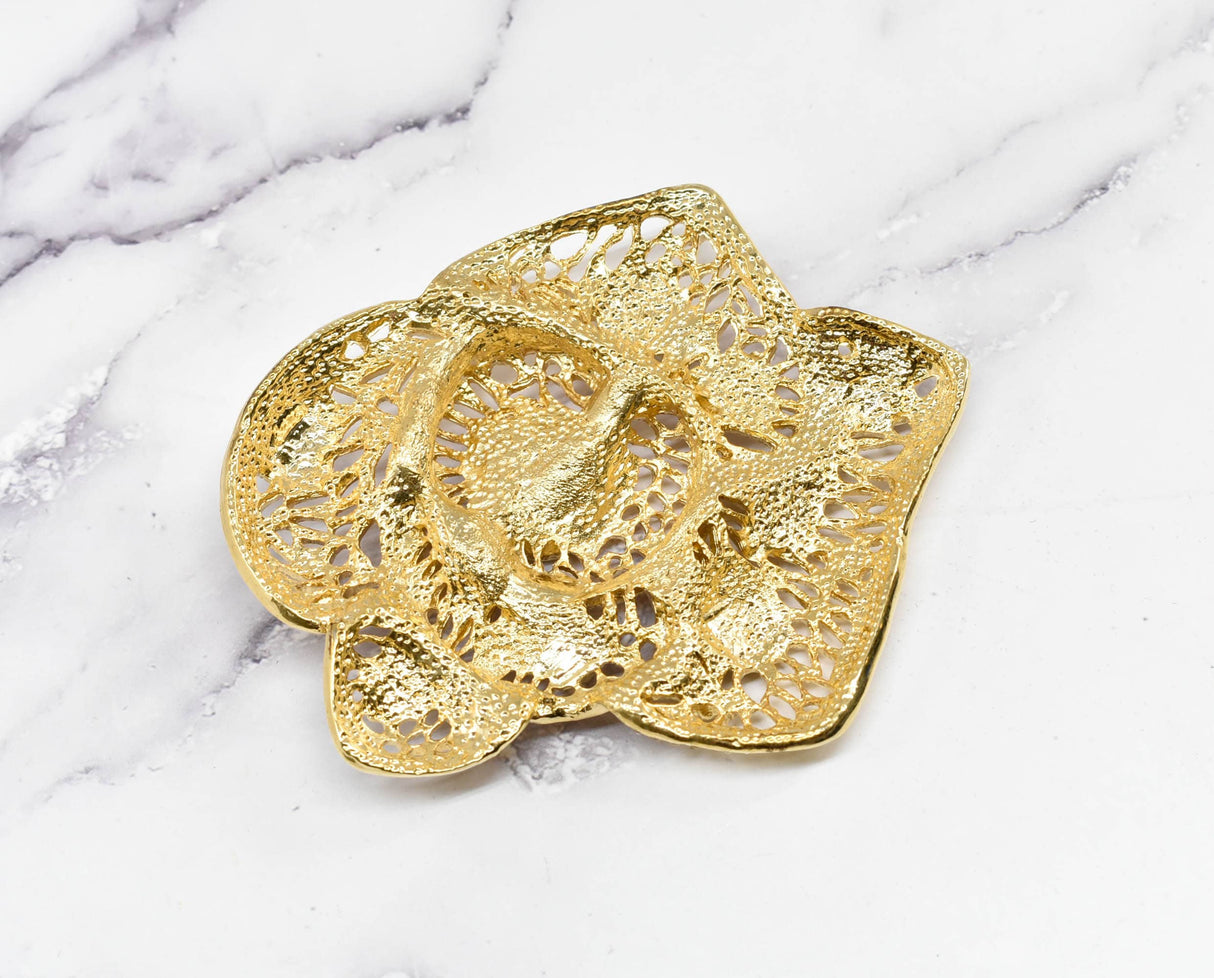 Rhinestone Rose Buckle Applique Gold Metal