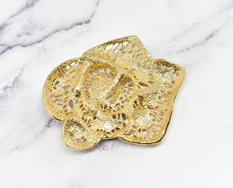 Rhinestone Rose Buckle Applique Gold Metal