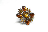 Rhinestone Brooch Orange Floral 2.50"