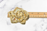 Rhinestone Rose Buckle Applique Gold Metal