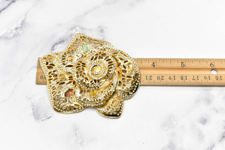 Rhinestone Rose Buckle Applique Gold Metal