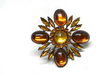 Rhinestone Brooch Orange Floral 2.50"