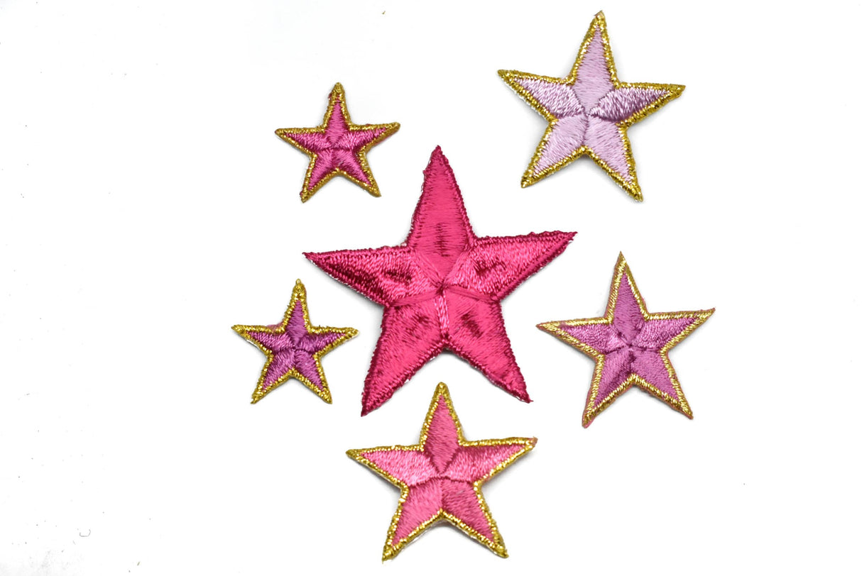 Embroidered Star Appliques Pink Iron-On