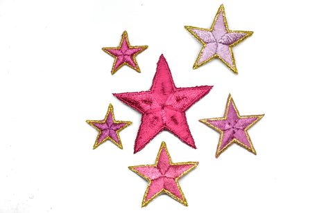 Embroidered Star Appliques Pink Iron-On