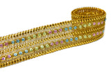 Metallic Sequins Trim Gold Multi-Colored 1.75"