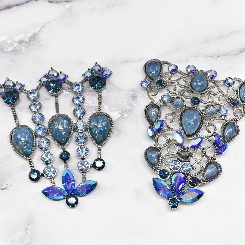 Rhinestone Metal Applique Buckle Set Blue