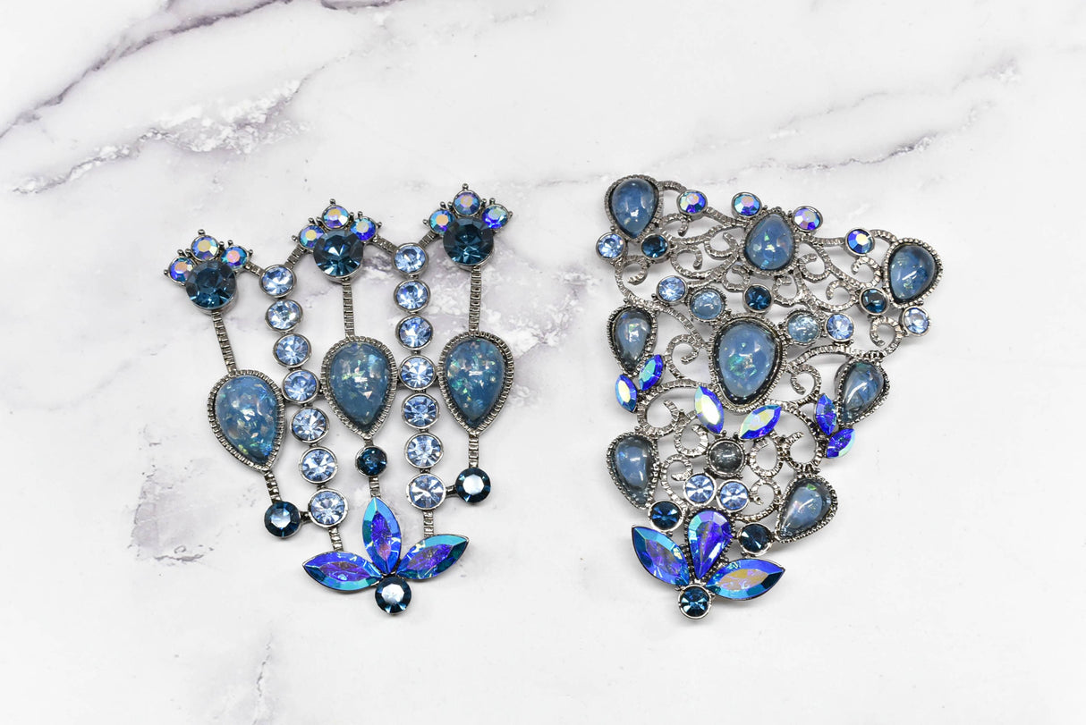 Rhinestone Metal Applique Buckle Set Blue